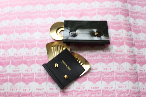 1980s Retro Earrings Set: Gray & Gold Geometric D… - image 2