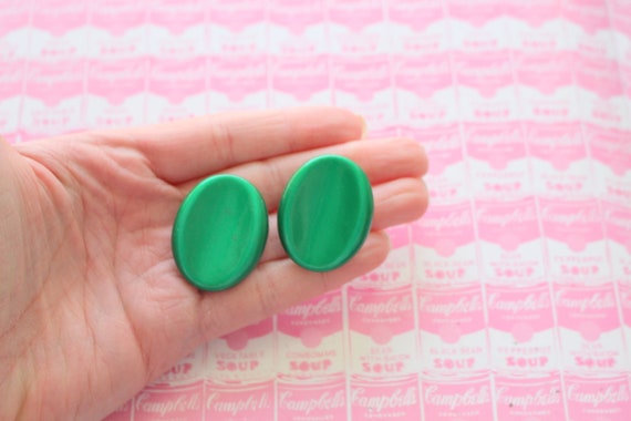 1980s GREEN Oval Earrings....oval. costume. 1980s… - image 1
