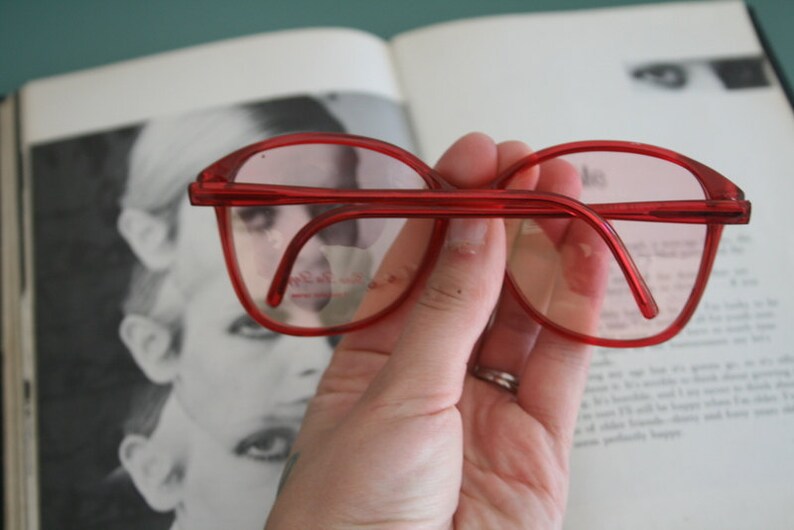 Vintage Red MOD Mid Century NOS Eyewear Glasses..new old stock. classic. groovy. twiggy. mod. retro glasses. librarian. secretary. woodstock image 2