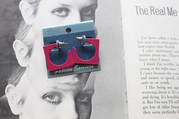 NOS 1980s Vintage ROCKER Hoop Earrings....bright.… - image 2