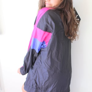 1980s RAD Mesh Jacket..size large. colorful. bright. retro. unisex. striped. teal. 1980s. 1990s. rad. fun. mens. womens. pink. purple. black