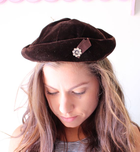 Vintage Mid Century Hat..brown hat. beaded. fall.… - image 1