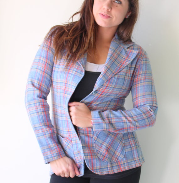 Vintage 1970s Wrangler Plaid Blazer - Unisex Made… - image 1