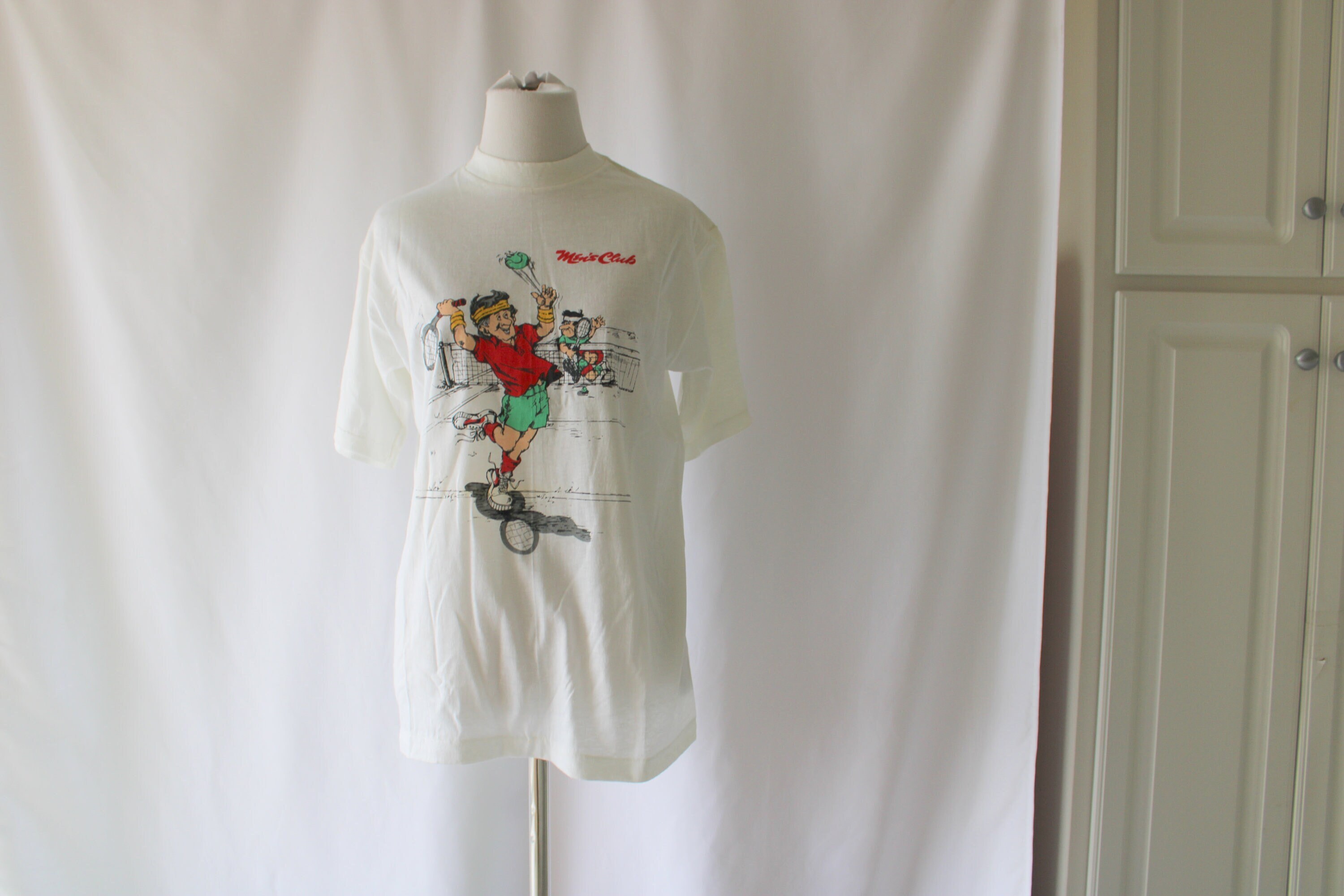 1980s Mens Club Tennis Funny Vintage Top.......medium. 70s 80s. cotton top. retro. kitsch. vintage tees. sportswear. new old stock tshirt