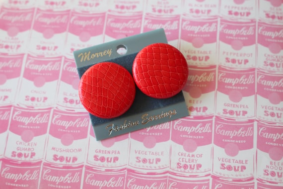 NOS 1980s RED Round Party Earrings....glam. retro… - image 1