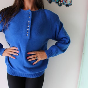 1980s ROYAL BLUE Sweater...unicorn. colorful. bright. retro. sapphire. azure. 1980s sweater. rad. fun. festive. holiday. bright. cardigan. image 5