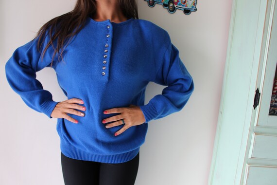 1980s ROYAL BLUE Sweater...unicorn. colorful. bri… - image 5