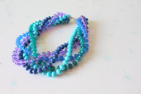 1980s Vintage BEADED NECKLACE....purple. blue ret… - image 1