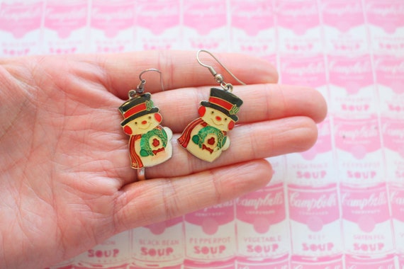 Vintage Christmas Snowman Earrings: 1980s Festive Costume Jewelry