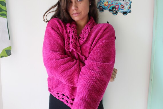 1980s Fushia PINK Designer Vintage Sweater..unico… - image 5