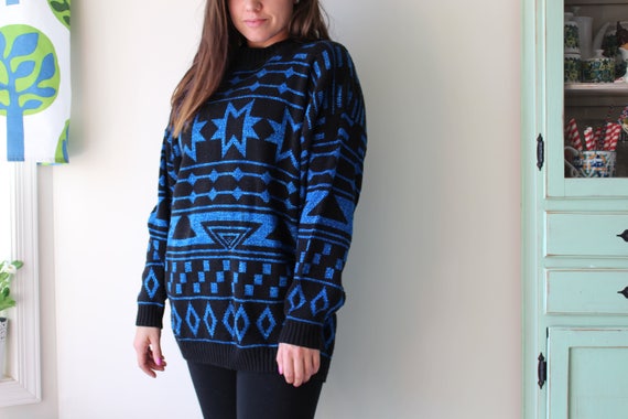 1980s JAZZY Glitter Geometric Sweater...small. me… - image 4