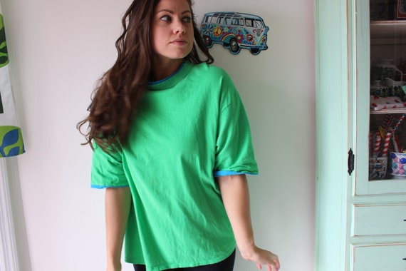 1980s Green and Blue Neon Vintage Tshirt Tee....l… - image 3