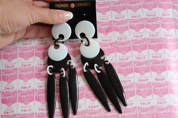 HUGE 80s Black White Clip On Earrings..costume. 8… - image 2