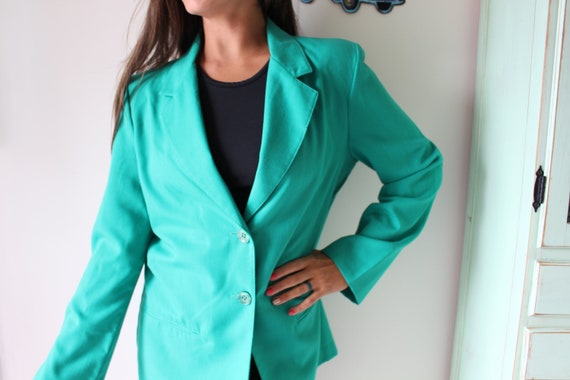 Vintage Kelly Green Blazer Jacket...size large xl… - image 5