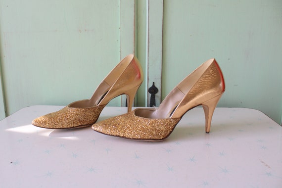 1960s Fancy Gold Glitter Stiletto High Heels.size 6.5 Womens. Wedding. Pumps. Gold Heels. Shimmer. Hollywood Glam. Masquerade. 50s 60s. Mod Etsy Canada