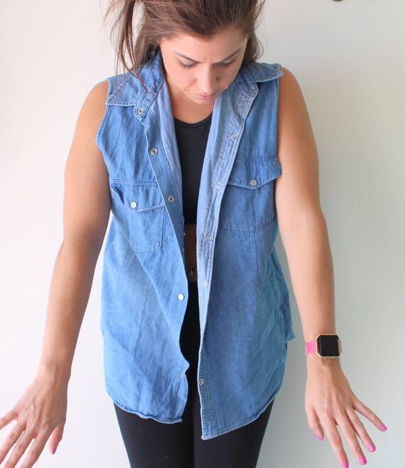 1980s DENIM Vintage Retro Tank....vest. kitsch. b… - image 1