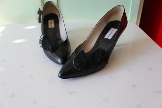 Vintage FANCY Black Heels..size 7.5 womens...1980… - image 2