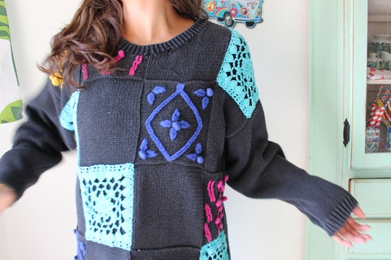 1980s RAINBOW DREAM Oversized Geometric Sweater..… - image 6