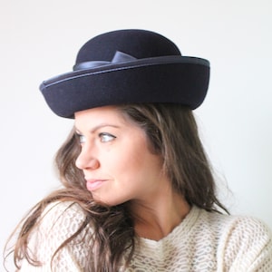 Vintage 1950s Navy Wool Felt Hat: Royal Mod Style