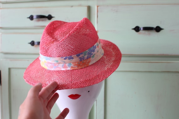 Vintage 80s 90s Hat....straw hat. church. pink. s… - image 3