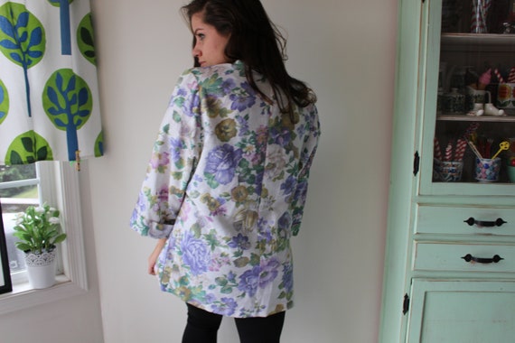 1980s Floral Blazer Jacket...size large. blue. co… - image 4