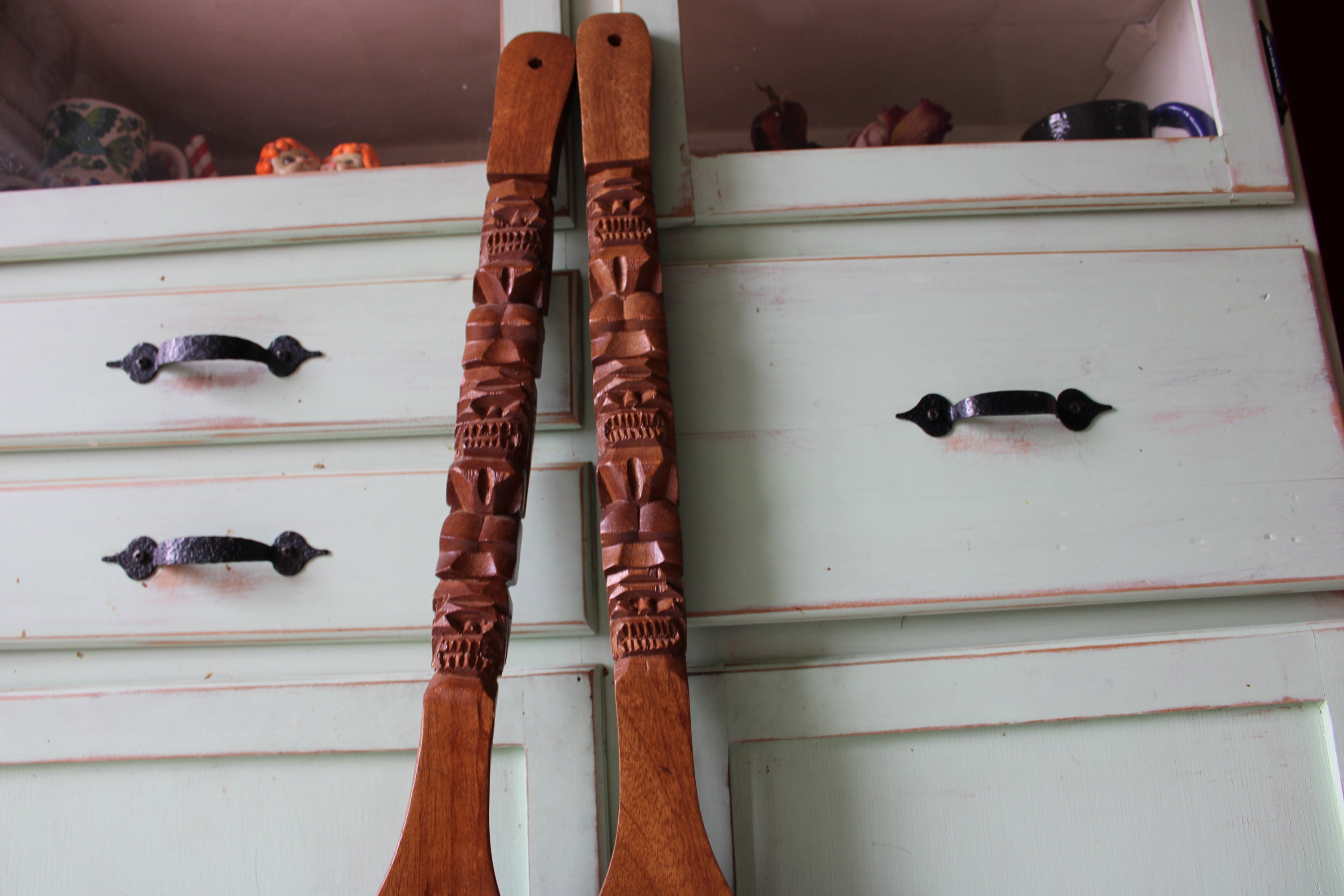 アンティーク 向付 江戸後期 龍　5+2枚 Vintage Huge Wooden Spoon and Fork Set.retro Housewares