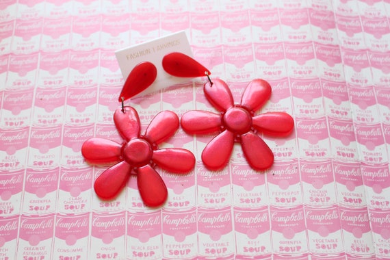 1980s Flower Power Earrings.....nos. Costume. 1980s Glam. Groovy. 80s Floral  Earrings. Rad. Rocker. Punk. Indie. Hipster. Red. Mod. Disco - Etsy
