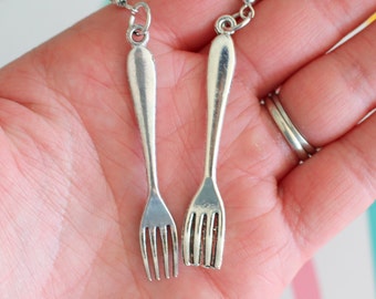 The FORK Earrings....silver. antique silver charm. food. utensil. cook. fork. retro. kitsch. metal. costume. hipster.hippie. chef. large