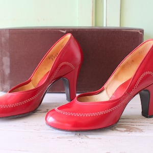 1960s Red Leather Heels: Vintage Designer Pumps, Size 5.5-6