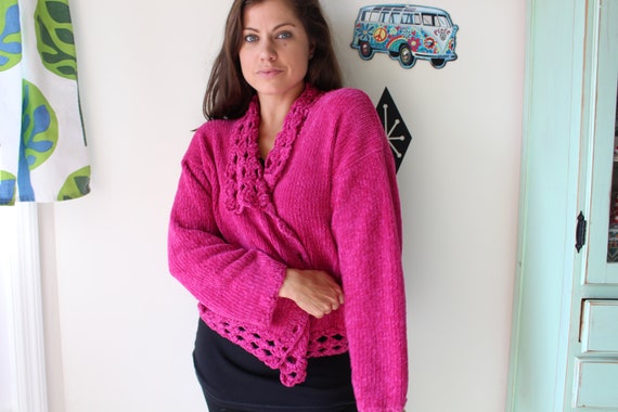 1980s Fushia PINK Designer Vintage Sweater..unico… - image 2