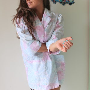 1970s Floral Blazer Jacket: Retro Pastel Print, Large to XL
