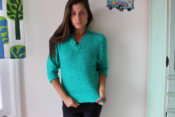 1980s Teal Green Acrylic Sweater, Fritz Brand (Si… - image 2