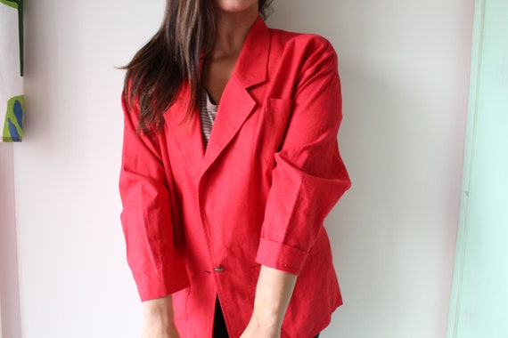 Vintage CHERRY RED Blazer Jacket....size large xl… - image 3