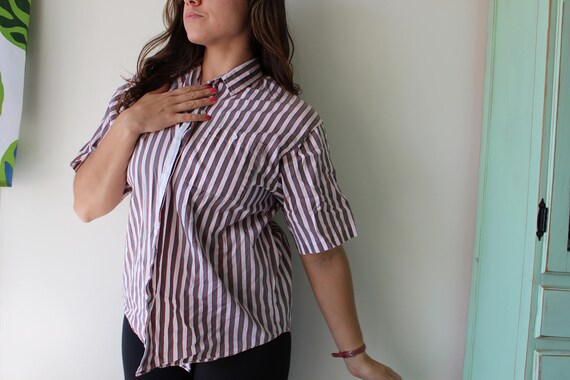 SALE///1980s Gray Red Stiriped Blouse.size small … - image 3