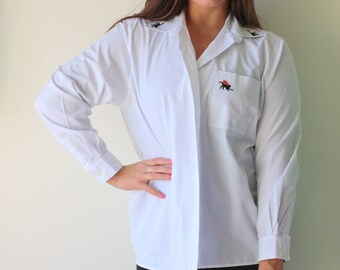 Button down Cat Collar Shirt Embroidered Top Custom Upcycled