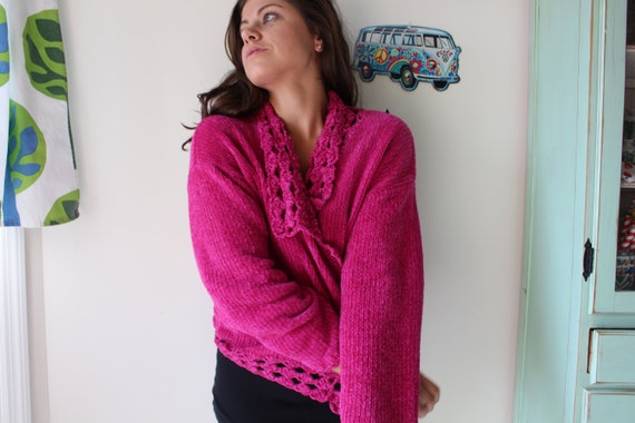 1980s Fushia PINK Designer Vintage Sweater..unico… - image 3