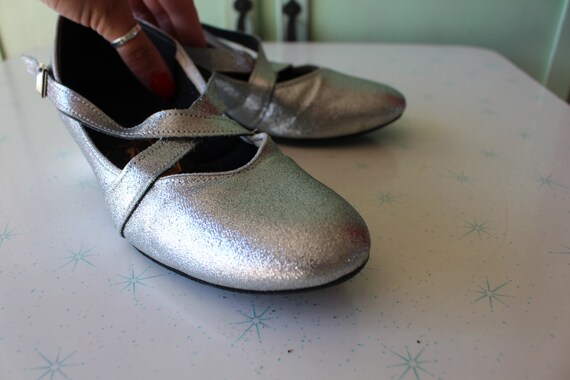 1980s Silver GLITTER Dance Flats...size 7 womens.… - image 5