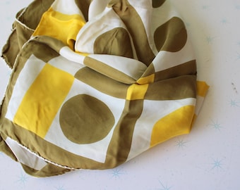1960s Mod Scarf: Olive Green & Yellow Polka Dot, Retro Head Wrap