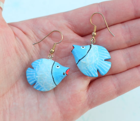 Boucles D'oreilles Poisson Fonte De Verre Verte - Années 1970, Attaches Argentées