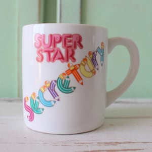 Vintage &#39;Super Star Secretary&#39; Coffee Mug - 1980s Porcelain