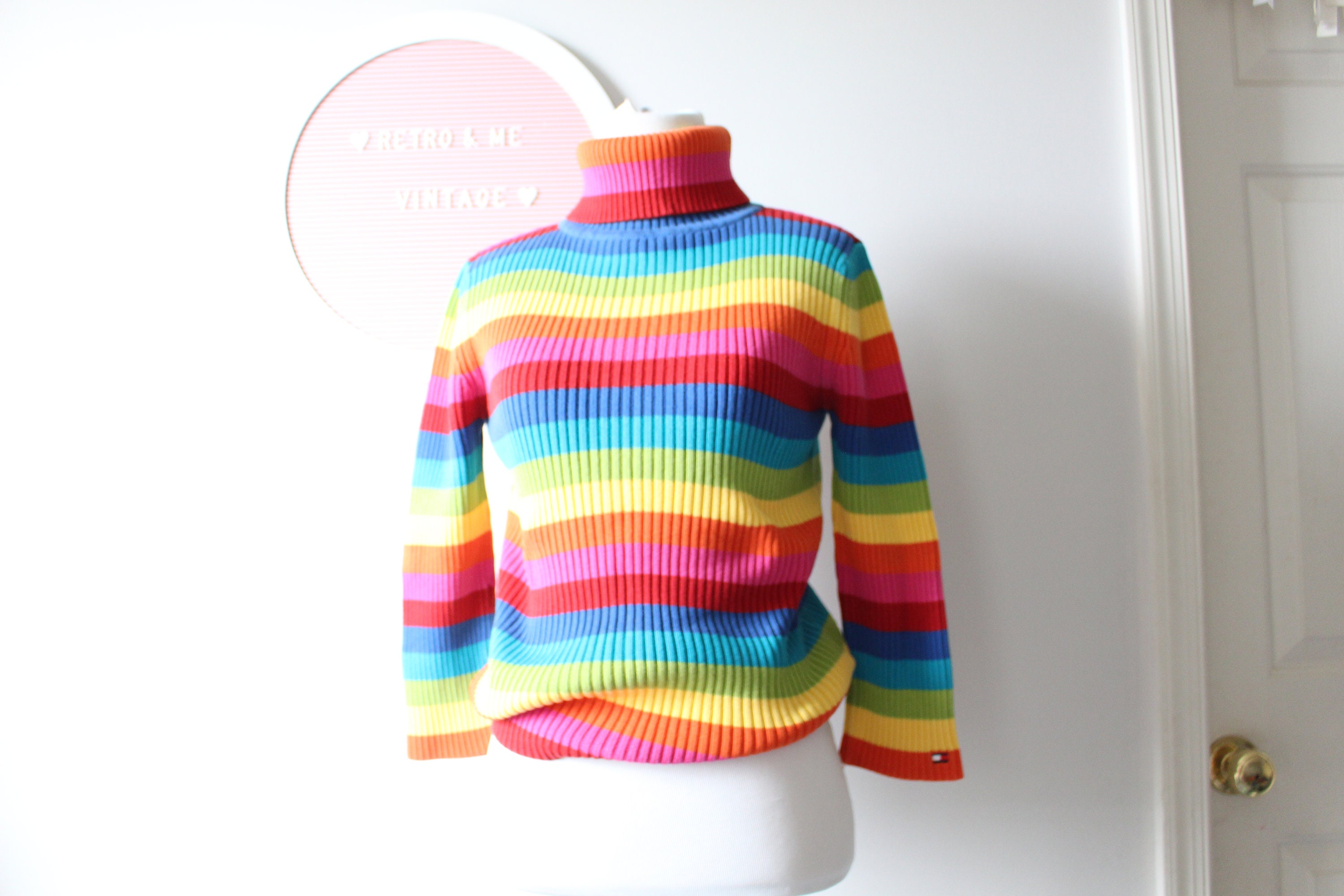 retroandme Vintage Rainbow Striped Turtleneck Sweatersmall. Colorful. Bright. Retro. Unisex. Striped. Rainbow. 1980s Sweater. Rad. Fun