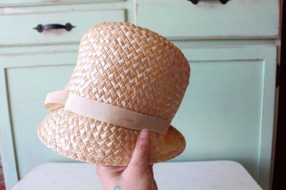 60s 70s Vintage Mid Century Straw Hat.....church.… - image 3