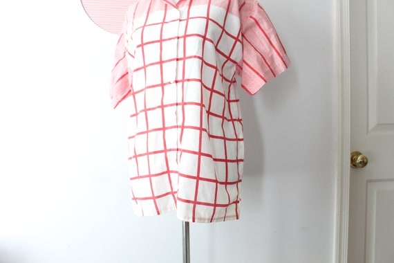 Vintage Red White Check Striped Unisex Blouse....… - image 2