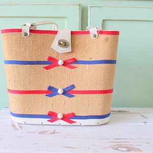 1960s Vintage Straw Handbag: Red, White & Blue Retro Purse
