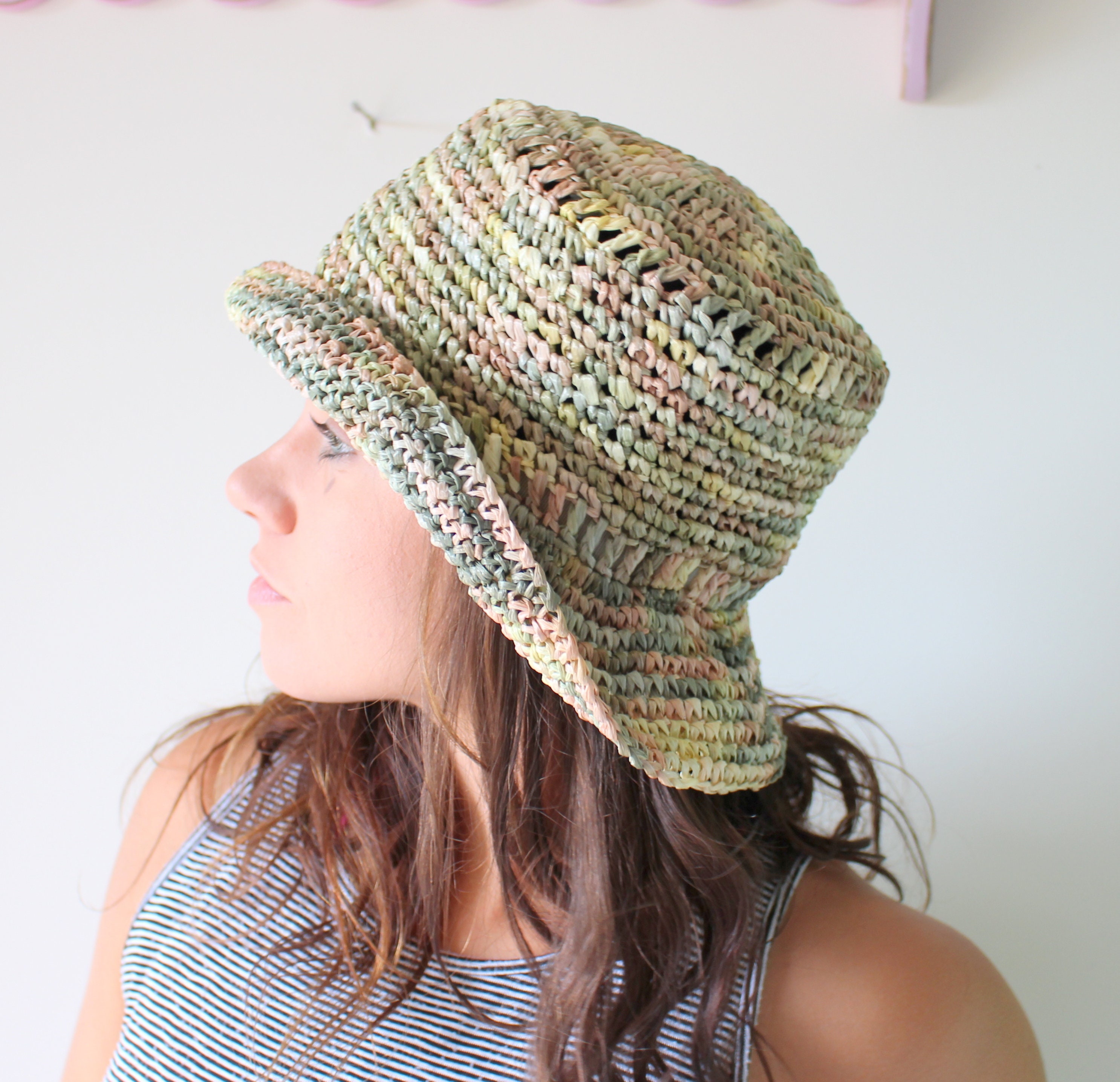 80年代ヴィンテージ麦わらフロッピーハット - Studio Kokin - グリーン