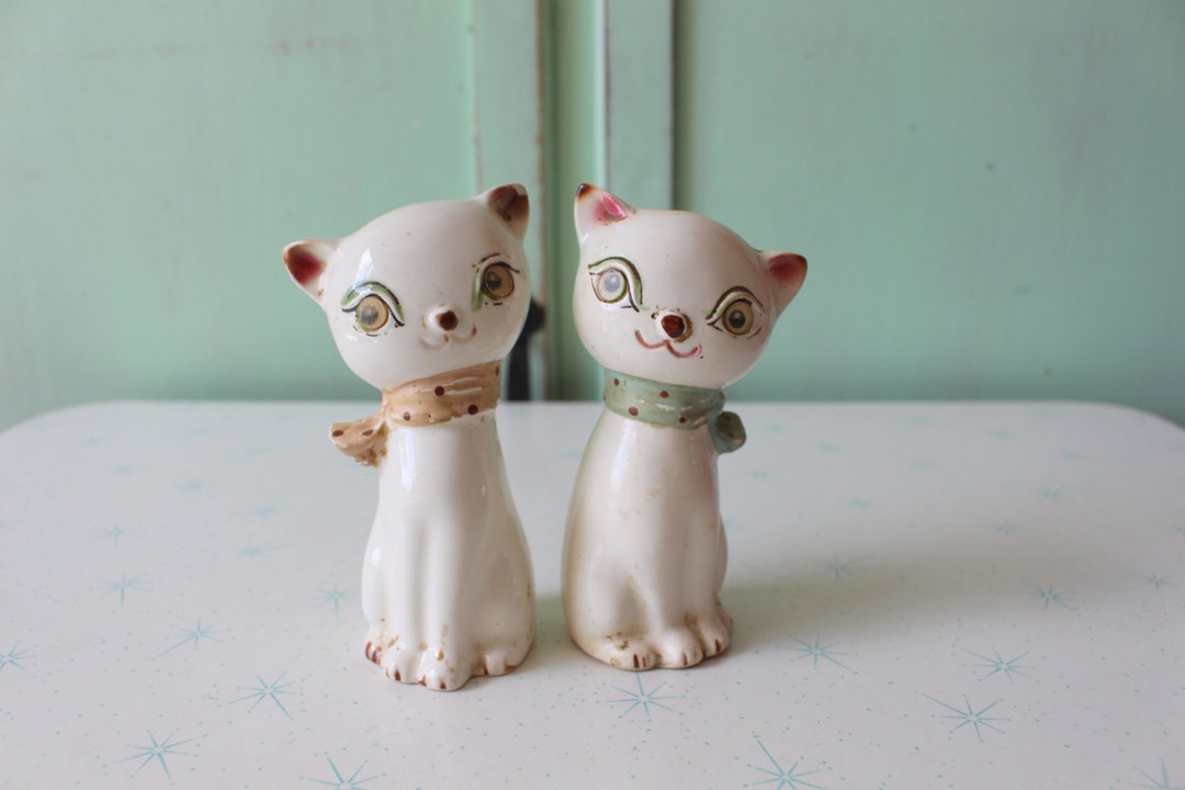 【アンティーク】猫型ソルトアンドペーパー　陶器 アンティーク】猫型ソルトアンドペーパー 陶器 かわいい猫の