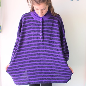 1980s STEFANO Geometric Purple and Black Sweater...colorful. bright. retro. striped. purple. 1980s sweater. rad. fun. designer. rad