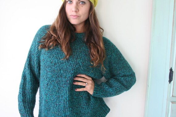 1980s Green Wool Blend Sweater, Unisex Medium - image 2