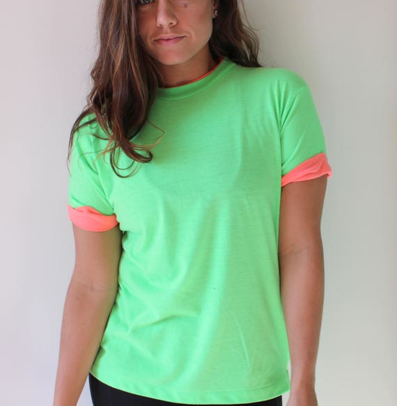 1980s Neon Vintage Green Orange Unisex Rad Hipste… - image 1