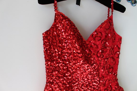 1980s Vintage RED SEQUINS Fancy Dress...size smal… - image 6